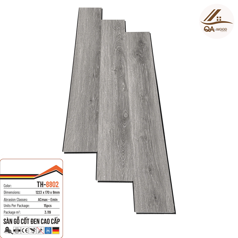 Sàn gỗ TH Black cốt đen 8mm TH - 8802