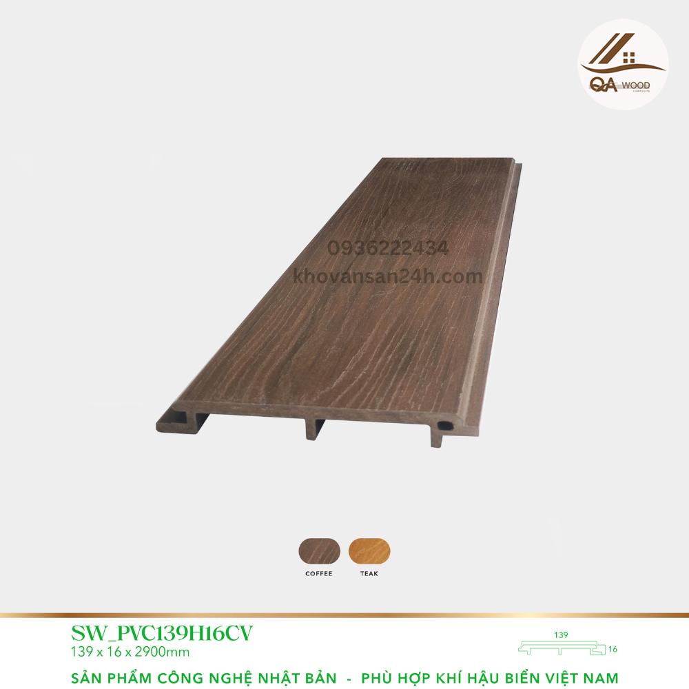 Gỗ nhựa ngoài trời -  SW_PVC139H16CV-Coffee