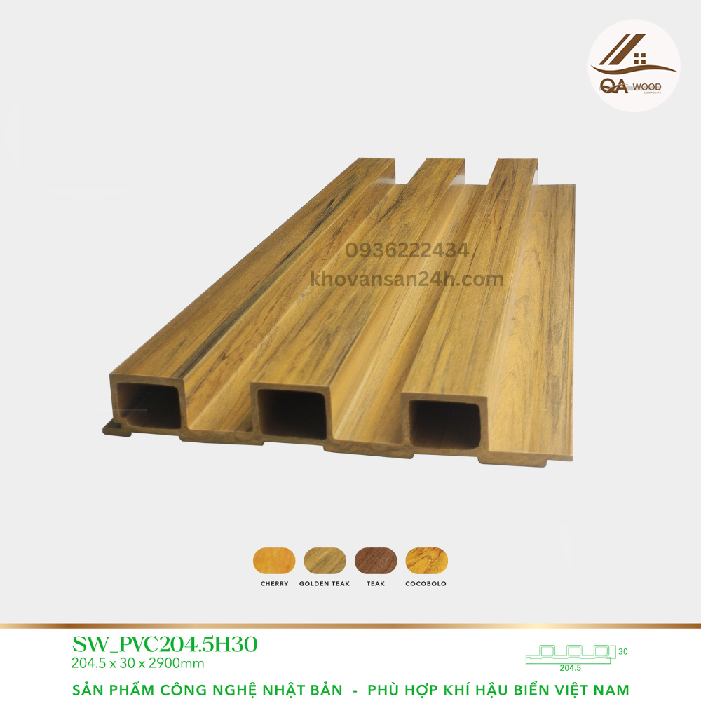 Tấm ốp lam sóng - SW_PVC2045H30-Golden Teak