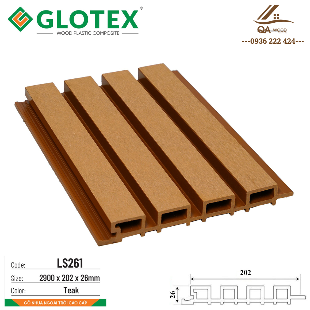 Tấm ốp lam sóng ngoài trời Glotex mã LS261 - Teak