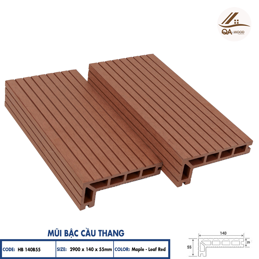 Mũi bậc cầu thang HobiWood HB140B55 - Maple - Leaf Red