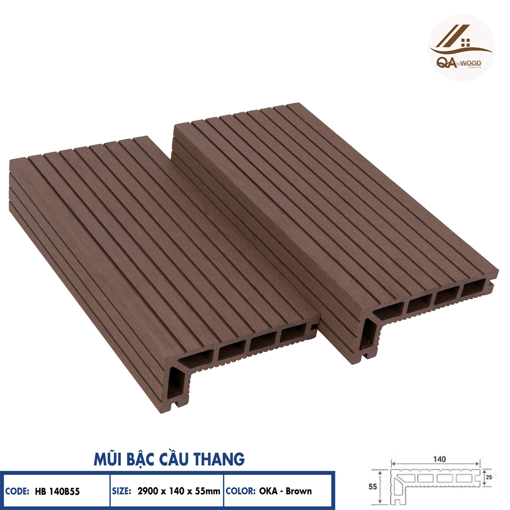 Mũi bậc cầu thang HobiWood HB140B55 - OKA Brown 