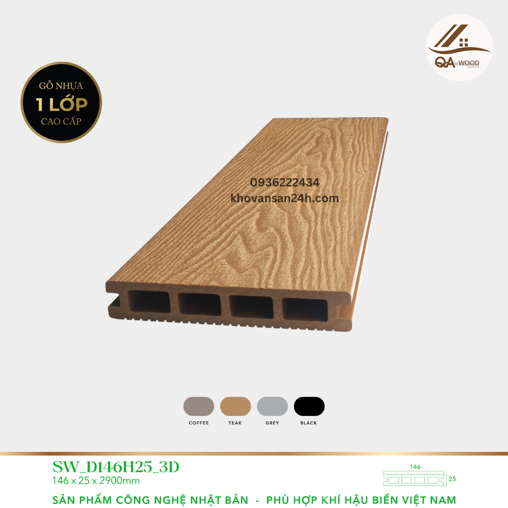 Sàn gỗ nhựa ngoài trời - SW_D146H25_3D-Teak