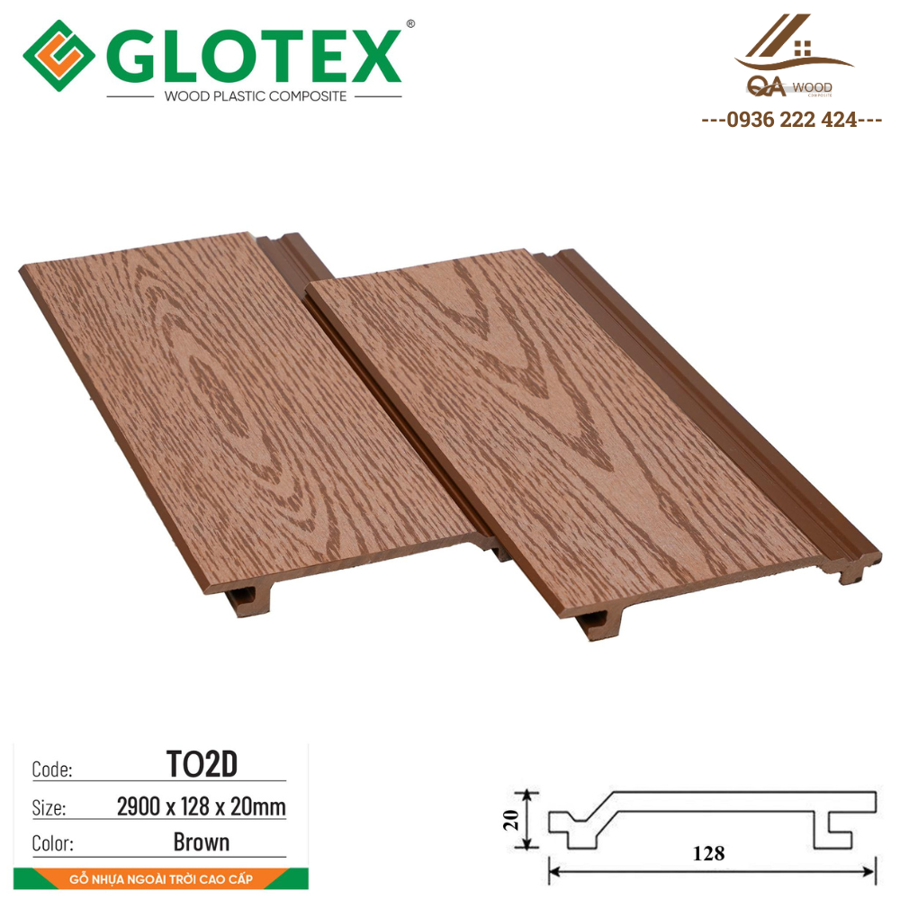 Tấm ốp gỗ nhựa ngoài trời Glotex - TO2D-Brown 